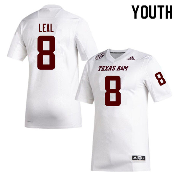 Youth Texas A&M Aggies #8 DeMarvin Leal Adidas White College Football Jersey