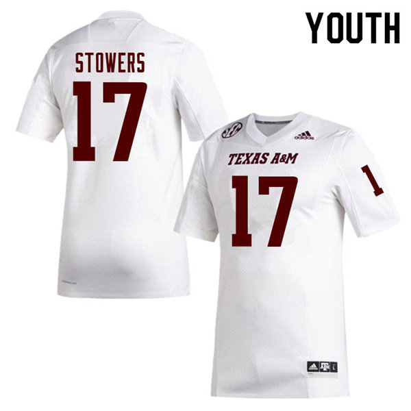 Youth Texas A&M Aggies #17 Eli Stowers Adidas White College Football Jersey