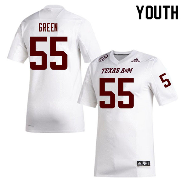 Youth Texas A&M Aggies #55 Kenyon Green Adidas White College Football Jersey