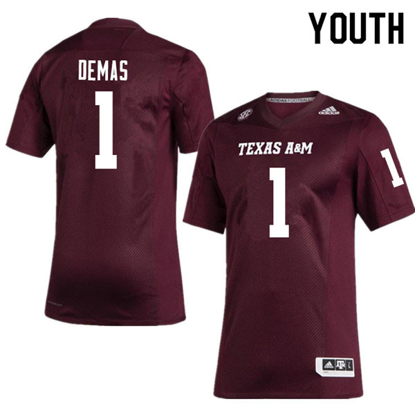 Youth Texas A&M Aggies #1 Demond Demas Adidas Maroon College Football Jersey