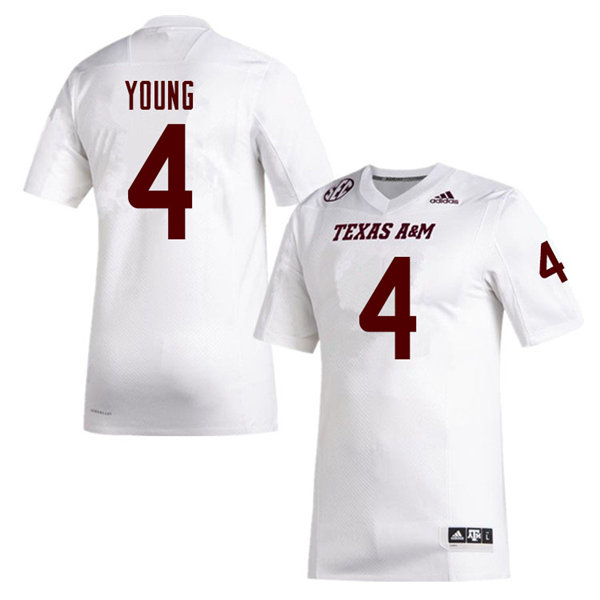 Mens Texas A&M Aggies #4 Erick Young Adidas 2020 White College Football Game Jersey
