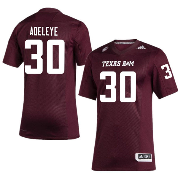 Mens Texas A&M Aggies #30 Tunmise Adeleye Adidas 2020 Maroon College Football Game Jersey