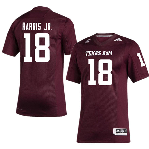 Mens Texas A&M Aggies #18 Donell Harris Jr. Adidas 2020 Maroon College Football Game Jersey

