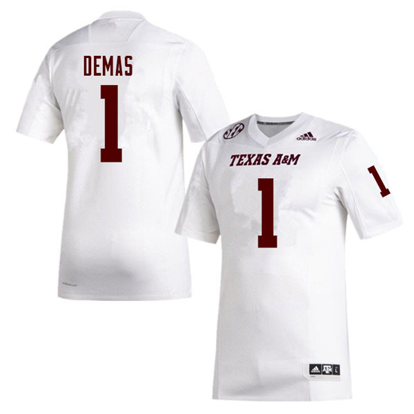 Mens Texas A&M Aggies #1 Demond Demas Adidas 2020 White College Football Game Jersey