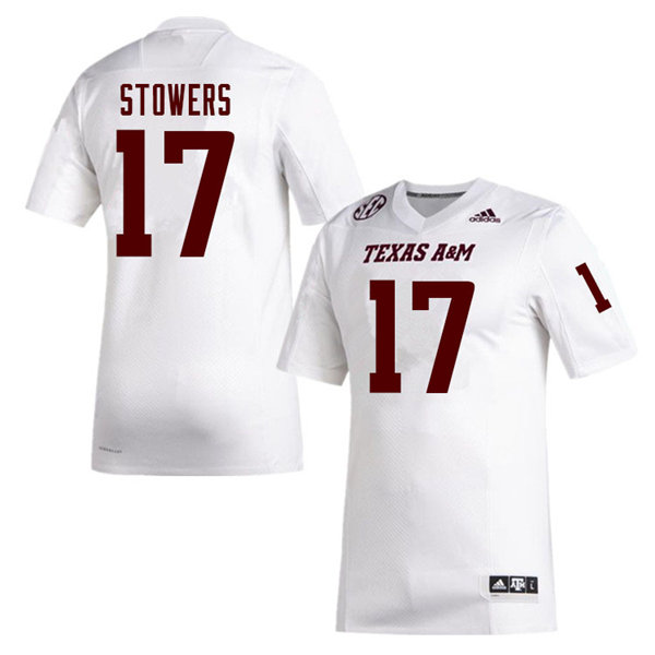 Mens Texas A&M Aggies #17 Eli Stowers Adidas 2020 White College Football Game Jersey