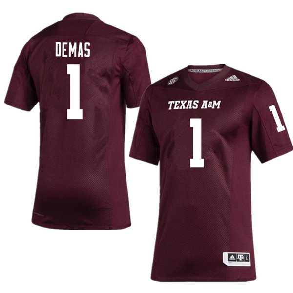 Mens Texas A&M Aggies #1 Demond Demas Adidas 2020 Maroon College Football Game Jersey