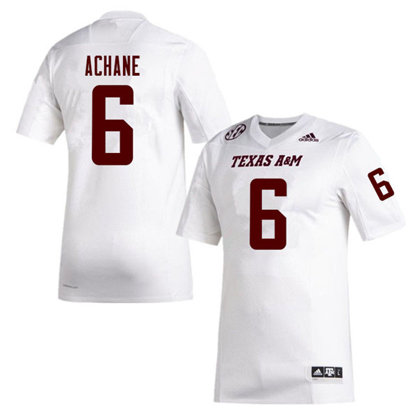 Mens Texas A&M Aggies #6 Devon Achane Adidas 2020 White College Football Game Jersey