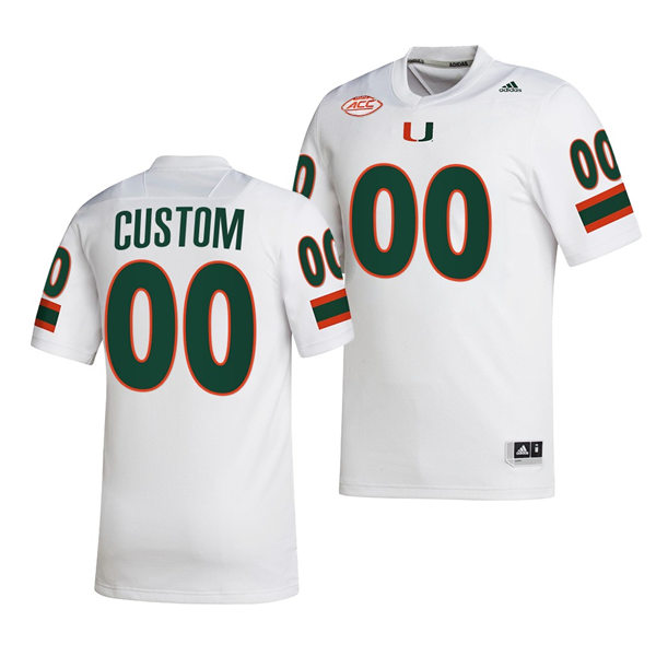 Mens Youth Miami Hurricanes Custom Adidas 2022 White Football Game Jersey