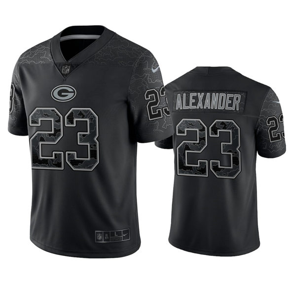 Mnes Green Bay Packers #23 Jaire Alexander Black Reflective Limited Jersey