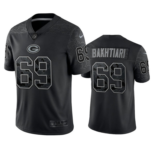 Mnes Green Bay Packers #69 David Bakhtiari Black Reflective Limited Jersey