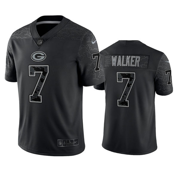 Mnes Green Bay Packers #7 Quay Walker Black Reflective Limited Jersey