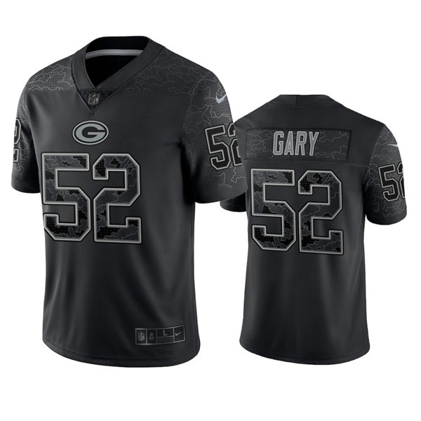 Mnes Green Bay Packers #52 Rashan Gary Black Reflective Limited Jersey
