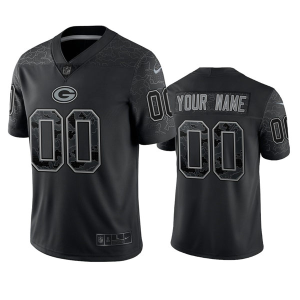 Mnes Youth Green Bay Packers Custom Nike Black Rflctv Limited Jersey
