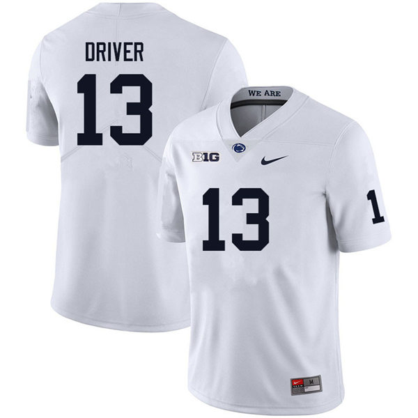 Mens Penn State Nittany Lions #13 Cristian Driver Nike White with Name College Football Jersey