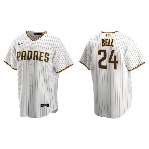 Men's San Diego Padres #24 Josh Bell White Brown Pinstripe Home CoolBase Jersey