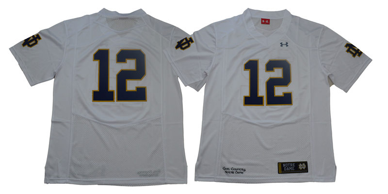 Mens Notre Dame Fighting Irish #12 Tyler Buchner White Without Name College Football Game Jersey