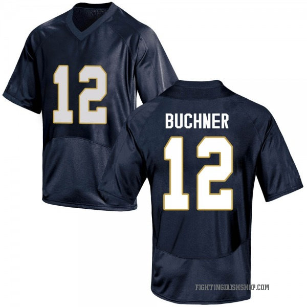 Mens Notre Dame Fighting Irish #12 Tyler Buchner Navy With Name College Football Jersey