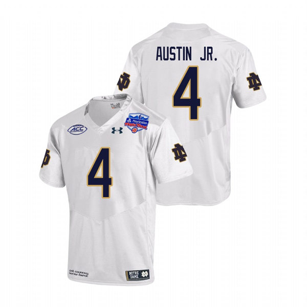 Men's Notre Dame Fighting Irish #4 Kevin Austin Jr.  White With Name College Football Jersey