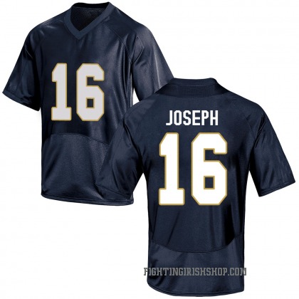 Men's Notre Dame Fighting Irish #16 Brandon Joseph Navy With Name College Football Jersey