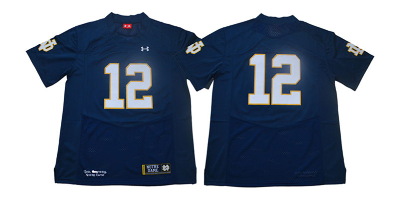 Mens Notre Dame Fighting Irish #12 Tyler Buchner Navy Without Name College Football Game Jersey