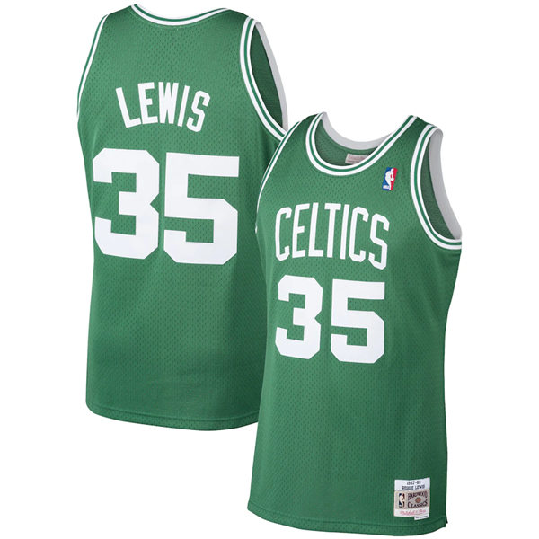 Men's Boston Celtics #35 Reggie Lewis 1987-88 Mitchell & Ness Kelly Green Hardwood Classics Swingman Jersey