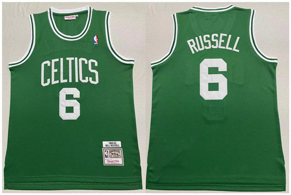 Men's Boston Celtics #6 Bill Russell Kelly Green Mitchell & Ness 1962-63 Hardwood Classics Swingman Jersey