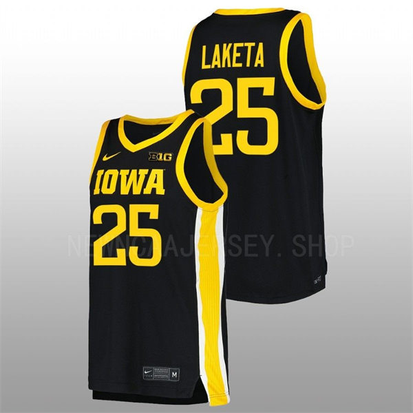 Mens Youth Iowa Hawkeyes #25 Luc Laketa Nike Black College Basketball Game Jersey