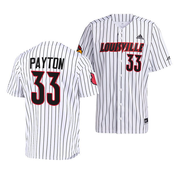 Mens Youth Louisville Cardinals #33 Jack Payton White Pinstripe College Baseball Jersey