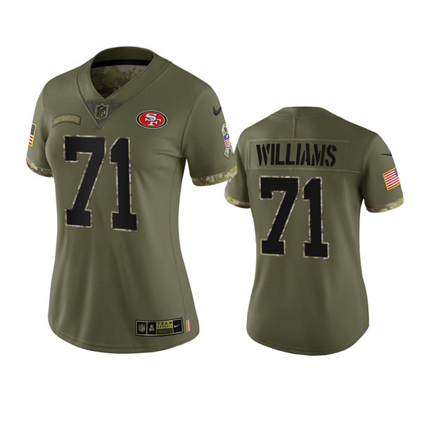 Women's San Francisco 49ers #71 Trent Williams Olive 2022 Salute To Service Limited Jersey