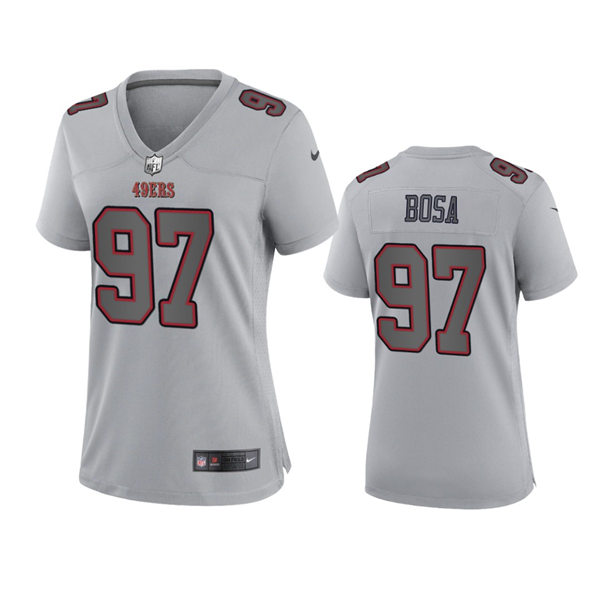 Women's San Francisco 49ers #97 Nick Bosa Gray Atmosphere Fashion Game Jersey