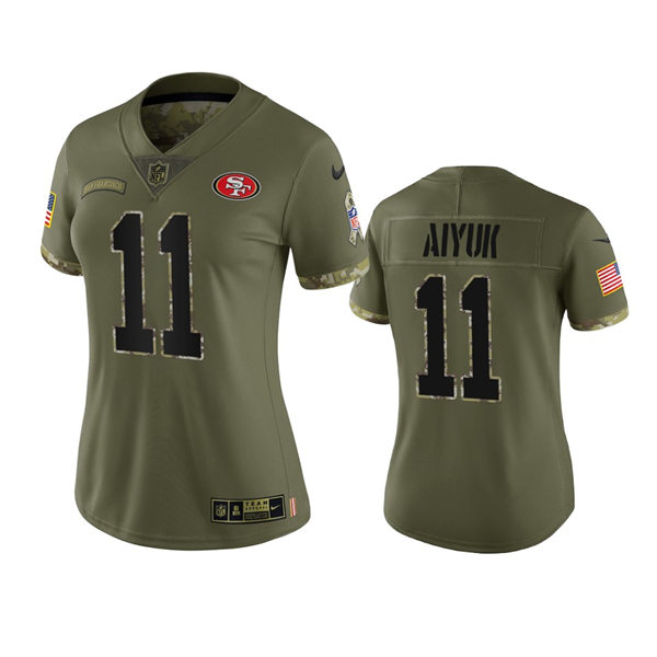 Women's San Francisco 49ers #11 Brandon Aiyuk Olive 2022 Salute To Service Limited Jersey