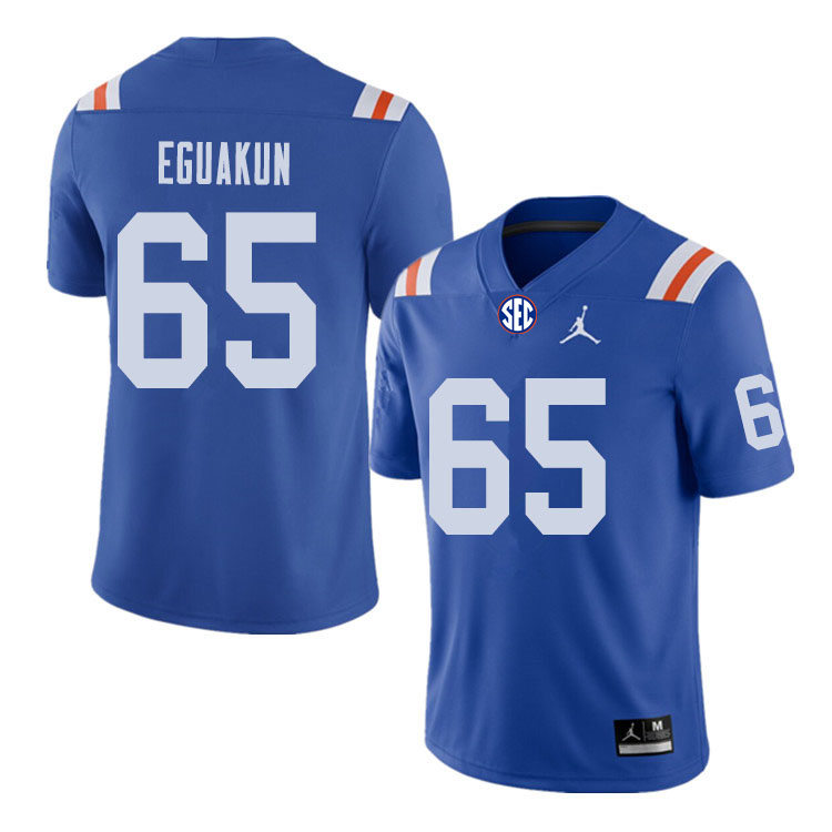 Mens Florida Gators #65 Kingsley Eguakun Jordan Brand Royal 1960's Retro Football Jersey