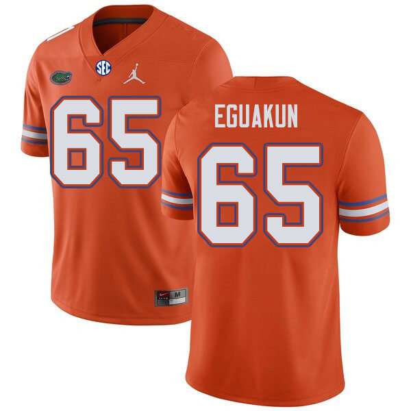 Mens Florida Gators #65 Kingsley Eguakun Orange College Football Game Jersey