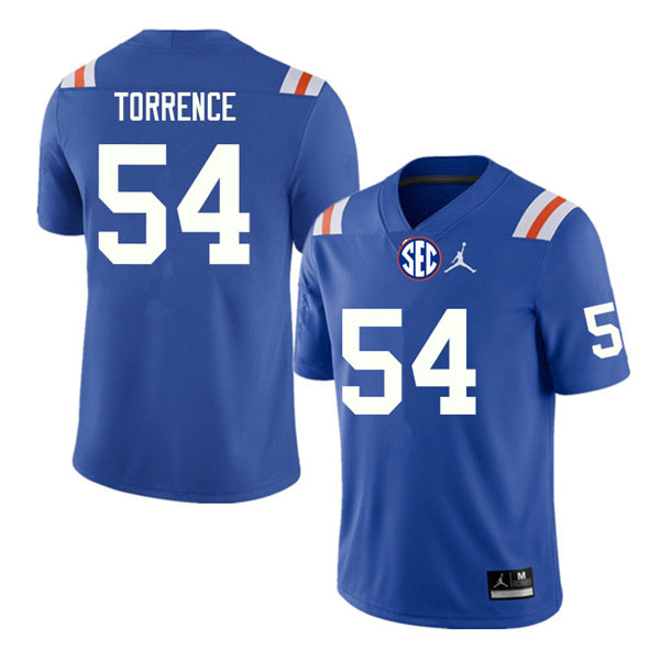 Mens Florida Gators #54 O'Cyrus Torrence Jordan Brand Royal 1960's Retro Football Jersey