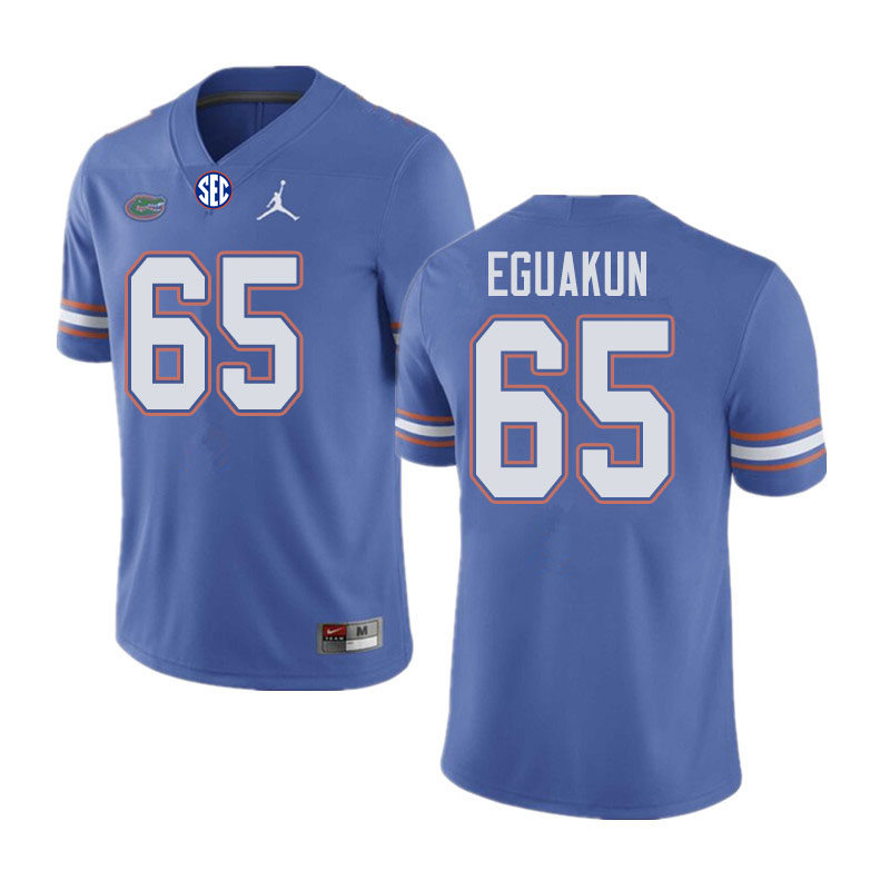 Mens Florida Gators #65 Kingsley Eguakun Royal College Football Game Jersey