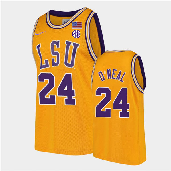 Mens LSU Tigers #24 Shareef O'Neal Nike Gold College Basketball Game Jersey