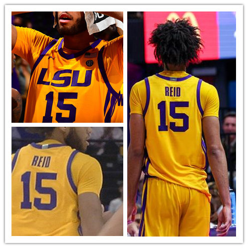 Mens LSU Tigers #15 Efton Reid Nike Gold College Basketball Game Jersey