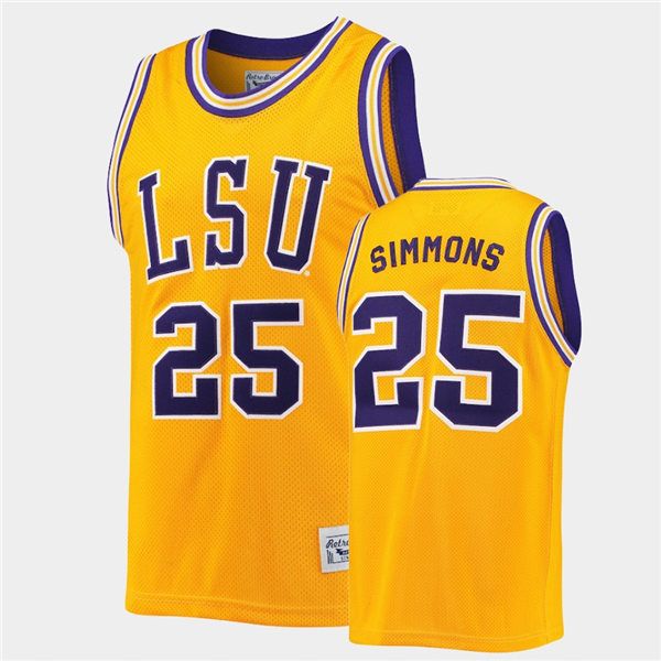 Men LSU Tigers #25 Ben Simmons Gold Retro Commemorative Classic Basketball Alumni Jersey