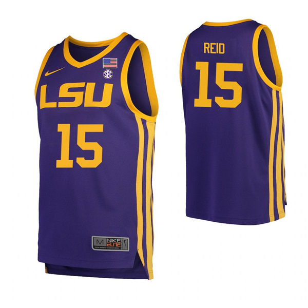 Mens LSU Tigers #15 Efton Reid Nike Purple College Basketball Game Jersey