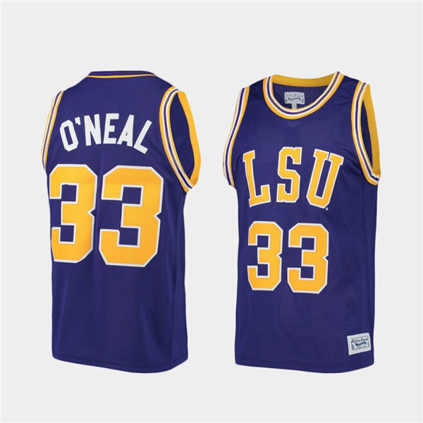 Men LSU Tigers #33 Shaquille O'Neal Purple Retro Commemorative Classic Basketball Alumni Jerseyy