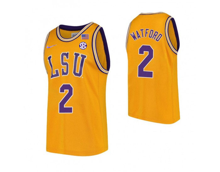 Mens LSU Tigers #2 Trendon Watford Nike Gold College Basketball Game Jersey