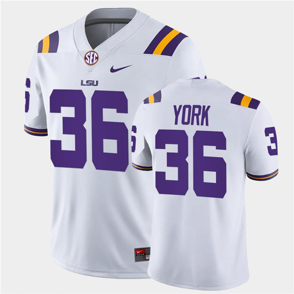 Men LSU Tigers #36 Cade York White College Football Game Jersey