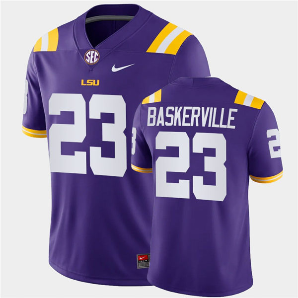 Men LSU Tigers #23 Micah Baskerville Purple College Football Game Jersey