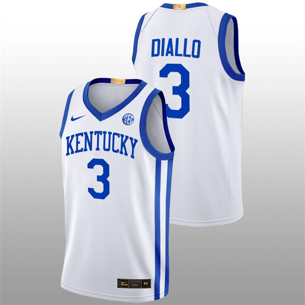Mens Youth Kentucky Wildcats #3 Hamidou Diallo White Home 2022-23 College Basketball Game Jersey