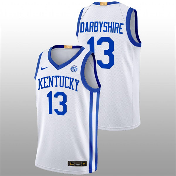 Mens Youth Kentucky Wildcats #13 Grant Darbyshire White Home 2022-23 College Basketball Game Jersey
