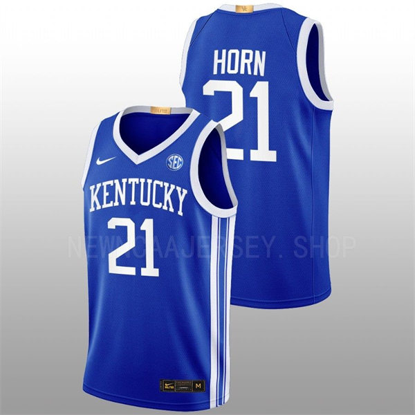 Mens Youth Kentucky Wildcats #21 Walker Horn Royal Away 2022-23 College Basketball Game Jersey