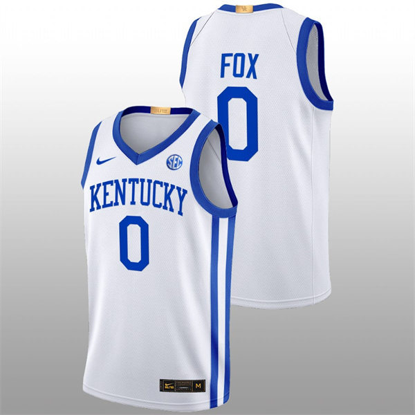 Mens Youth Kentucky Wildcats #0 De'Aaron Fox White Home 2022-23 College Basketball Game Jersey