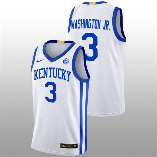 Mens Youth Kentucky Wildcats #3 TyTy Washington Jr. White Home 2022-23 College Basketball Game Jersey