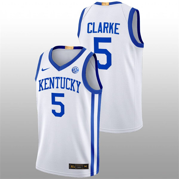 Mens Youth Kentucky Wildcats #5 Terrence Clarke White Home 2022-23 College Basketball Game Jersey
