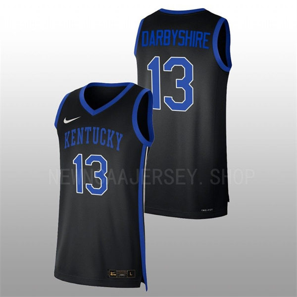 Mens Youth Kentucky Wildcats #13 Grant Darbyshire 2022-23 College Basketball Game Jersey Black